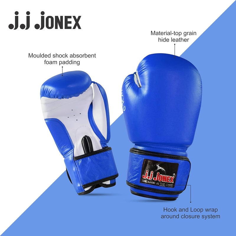 Jonex JJ Jonex Boxing Gloves - High Quality Leather Fight Gloves (16oz, Blue) - Image 2
